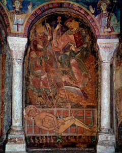 Il martirio di San Lorenzo (210/220-258) morto sulla griglia, affresco di Berzé la Ville. 11° secolo. Cappella dei Monaci, Berzé la Ville da Unknown artist