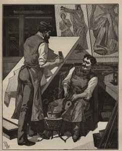 Il mosaico: laboratorio di mosaico. Incisione del 1885 in "Les arts et metiers illustres" di Adolphe Bitard