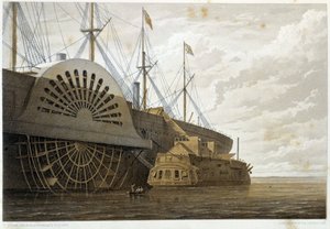La vecchia fregata con il suo carico di cavo accanto alla "Great Eastern" a Sheerness - in "The Atlantic telegraph" di W. H. Russel, ca. 1860 da Unknown artist