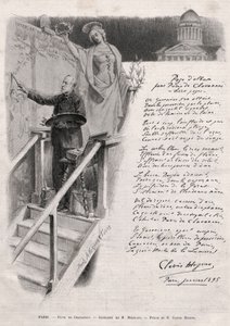 Il pittore Puvis de Chavannes (1824-1898) occupato a dipingere - allegoria di M. Merwart con una poesia di Clovis Hugues