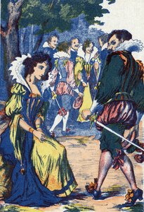 La stupidità della principessa allontana i cortigiani. Illustrazione anonima per "Riquet con il ciuffo", racconto di Charles Perrault (1628-1703), scrittore francese. Immagini di Marcel Vagne, Jarville Nancy, non datato (fine XIX secolo) da Unknown artist