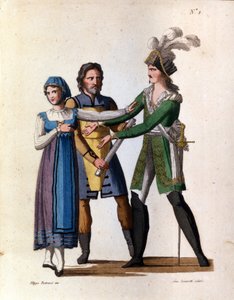 I cantanti Savino Monelli (Bertrando), Teresa Bellog (Isabella) e Filippo Galli (Tarabotto) nell