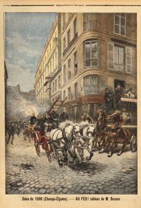 La pompa a vapore e i veicoli dei pompieri a Parigi, secondo un dipinto di Mr. Busson. da Unknown artist