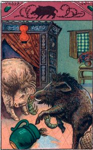 Il terribile cinghiale. Racconto cinese. Cromolitografia della fine del XIX secolo da Unknown artist