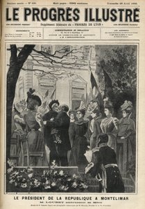 Il viaggio del Presidente della Repubblica a Montelimar (Drome, Francia): Emile Loubet e sua madre. Incisione in 