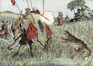Il viaggio del Principe di Galles (poi Edoardo VIII, poi Duca di Windsor) (1894-1972), nelle Indie britanniche, qui rappresentato durante una caccia alla tigre" (Prince Edward of Wales during a tiger hunting in the British India da Unknown Artist