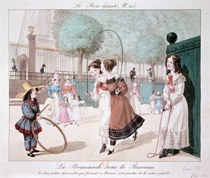 La passeggiata sotto la culla: Le due signorine che formano questa culla, sono della stessa gamba (Jardin des Tuileries), ca. 1840 da Unknown artist