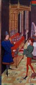 Il banchetto nuziale di Clarisse, figlia del re Yvon di Guascogna e Renaud (dettaglio) Miniatura dal manoscritto 