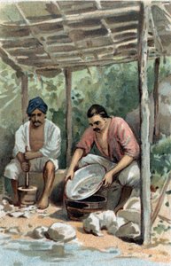 Lavatori di stagno a Malacca (Malaka), Malesia. Cromolitografia della fine del XIX secolo da Unknown artist