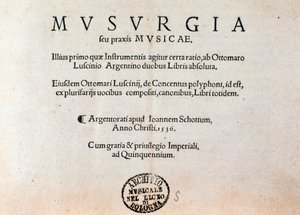 Pagina del titolo di Musurgia, manuale pratico di musica (1536) da Unknown artist