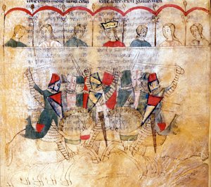 Scena di torneo dal manoscritto "Lancillotto del Lago" del XIII secolo. Biblioteca Nazionale Marciana Venezia da Unknown artist
