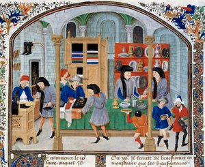 Scena di commercio: mercanti in un negozio presentano stoviglie e argenteria ai loro clienti da Unknown artist