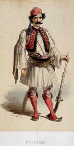 Costume tradizionale maschile greco - incisione, fine XIX secolo da Unknown artist