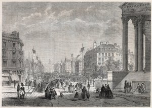 Trasformazioni di Parigi sotto il Secondo Impero, Parigi Haussmann: decorazione del Boulevard Malesherbes, il giorno della sua inaugurazione il 13 agosto 1861 - Incisione in "Le Monde Illustré" da Unknown artist