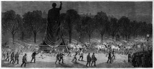 Traslazione della statua della Repubblica (Marianne in bronzo, alta 9,50 m), dai laboratori del Sig. Thiebaut alla Place de la Republique a Parigi nel 1883 da Unknown artist