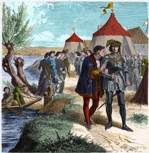 Trattato di Conflans del 5/10/1465 tra il re di Francia Luigi XI e Carlo di Charolais (poi Carlo il Temerario) che pone fine alla rivolta dei nobili o Lega del Bene Pubblico. Incisione in 