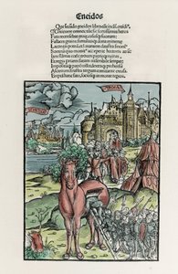 Troiani: i guerrieri greci escono dal cavallo una volta superate le mura della città. Eneide. Xilografia di Sebastian Brant da Unknown artist