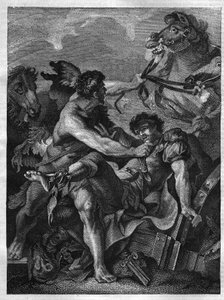 Le dodici fatiche di Ercole: Diomede ucciso da Ercole e mangiato dai suoi stessi cavalli. Incisione dal dipinto di Jean-Baptiste-Marie Pierre. da Unknown artist
