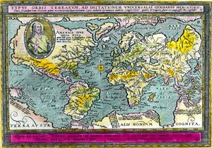 Mappa geografica universale (mappa del mondo) del 1596 (incisione) da Unknown artist