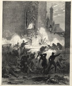 Insurrezione dei repubblicani in Catalogna: combattimenti a Barcellona nella notte tra il 25 e il 26 settembre 1869 - Sexenio Democratico (sei anni democratici) - Spagna sotto il governo del generale Francisco Serrano 1869/1870 - Insurrezione repubblicana  da Unknown artist