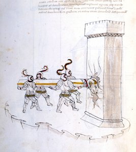 Uso di un ariete durante un assalto nel XVI secolo