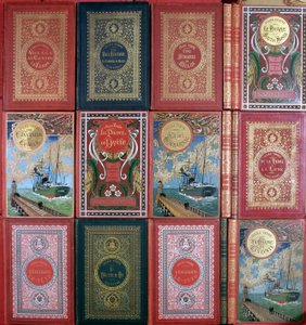 Varie copertine dei libri di Jules Verne pubblicati nelle edizioni Hetzel. Collezione biblioteca Jules Verne. Parigi. da Unknown artist