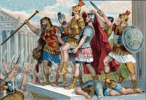 Vespasiano (in latino Tito Flavio Vespasiano) (9-79) fu proclamato imperatore dai suoi soldati. Cromolitografia intorno al 1890 da Unknown artist