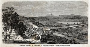 Veduta di Homoura, sobborgo di Yokohama, con il Monte Fuji sullo sfondo. Incisione per illustrare il viaggio in Giappone nel 1863-1864, di Aime Humbert, ministro della Confederazione Svizzera, in "Le tour du monde, nouveau journal des voyages" da Unknown artist