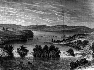 Vista del Lago Vittoria, Africa. Incisione in "Le Journal de la jeunesse". da Unknown artist