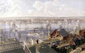 Veduta del porto di New York. Litografia SD intorno alla metà del XIX secolo. da Unknown artist