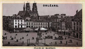 Veduta di Place du Martroy a Orleans, Dipartimento di Loiret e regione Centro, Francia. Cromolitografia della fine del XIX secolo