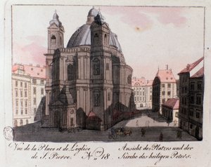 Veduta della piazza della chiesa di San Pietro a Vienna, Austria da Unknown artist