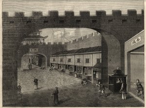 Veduta di una strada nelle mura della città di Guangzhou, Cina. Incisione in "The Illustrated London News" del 14 febbraio 1857.