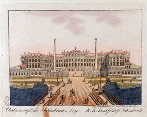 Veduta del castello imperiale di Schönbrunn vicino a Vienna, Austria. Incisione del 1815 da Unknown artist