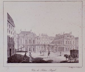 Veduta del Palazzo Reale a Parigi. Incisione del 1820 Collezione privata da Unknown artist