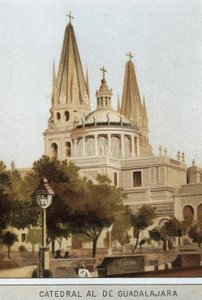 Vista della cattedrale di Guadalajara a Città del Messico, Messico. Cromolitografia del XIX secolo