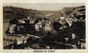 Veduta della città di Dinant, Vallonia, Belgio. Cromolitografia della fine del XIX secolo.