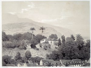 Veduta delle case prese dal Boulevard de la Comedie a Saint Pierre in Martinica nelle Antille. Stampa da fotografia della fine del XIX secolo da Unknown artist