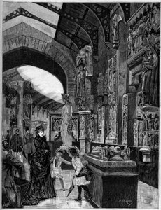 Veduta del museo di architettura comparata, al Palais du Trocadero a Parigi nel 1882. Incisione in "Il Mondo Illustre" n.1314 del 3 giugno da Unknown artist