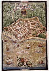 Veduta del porto di Le Havre nel 1583 - da un manoscritto miniato di Jacques Delvaux, pilota della Marina, dedicato all