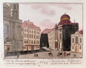 Veduta del teatro e del cortile verso il maneggio imperiale a Vienna, Austria. Incisione del 1815 Collezione Privata da Unknown artist