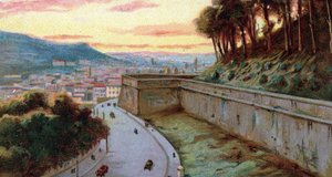 Veduta delle mura di viale Vaticano tra lo Stato della Città del Vaticano e Roma, Italia Cromolitografia degli anni Trenta Collezione privata da Unknown Artist