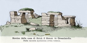 Vista delle rovine della casa del norvegese Erik il Rosso in Groenlandia. Illustrazione del XIX secolo da Unknown artist