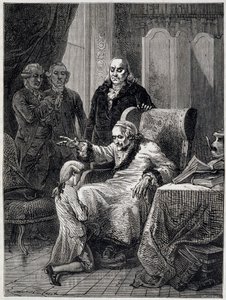Voltaire che fa sedere il nipote di Franklin - in "L