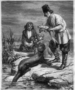 Viaggio di Alphonse Louis Pinart in Nord America e Alaska - caccia e pesca in Alaska - incisione in 