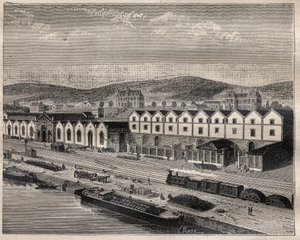 Vue du chateau de Pekin, principale stabilimento della Compagnie des grands vins de Champagne di Eugene Mercier (1838-1904) e Cie vicino a Epernay - Incisione in "La Science française" da Unknown artist
