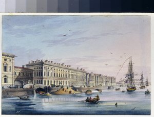 Vista del molo del palazzo a San Pietroburgo (Russia). (Dall