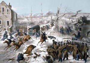 Guerra del 1870 tra Francia e Prussia: Croce Rossa durante la Battaglia di Bapaume nel Pas de Calais il 2 e 3 gennaio 1871 che vide la vittoria dell