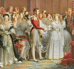 Matrimonio della Regina Vittoria con il Principe Alberto di Sassonia Coburgo Gotha nel Palazzo di San Giacomo a Londra il 10 febbraio 1840 (incisione) da Unknown artist