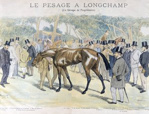 Pesatura a Longchamp e un gruppo di proprietari di cavalli da Unknown artist